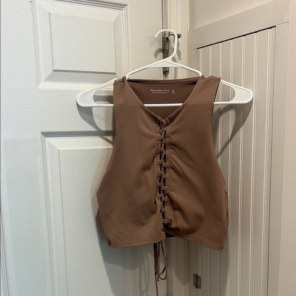 Brown Lace-Up Women's Top